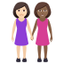 👩🏻‍🤝‍👩🏾 women holding hands: light skin tone, medium-dark skin tone display on JoyPixels